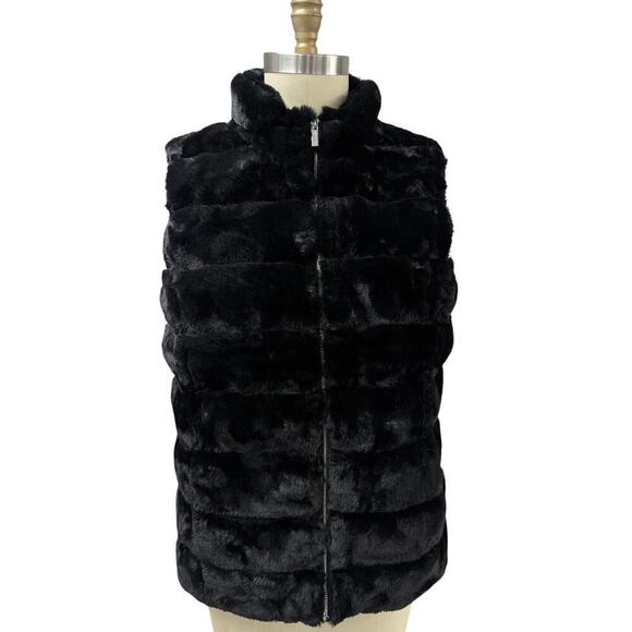 NWT Calvin Klein Womens Mixed Media Faux Fur Puffer Vest L - Picture 2 of 9